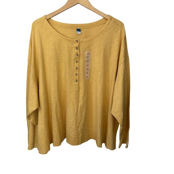 Old Navy Butter Yellow Long Sleeve Henley Womens‎ 4X 100% Cotton Pullover Crew - Picture 1 of 6